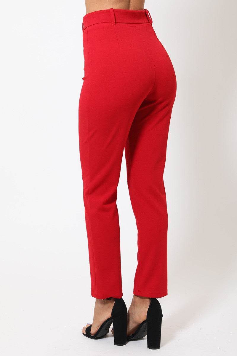 Ankle Tapered Self-fabric Buckle Belt Pants - Lola Diva's Boutique