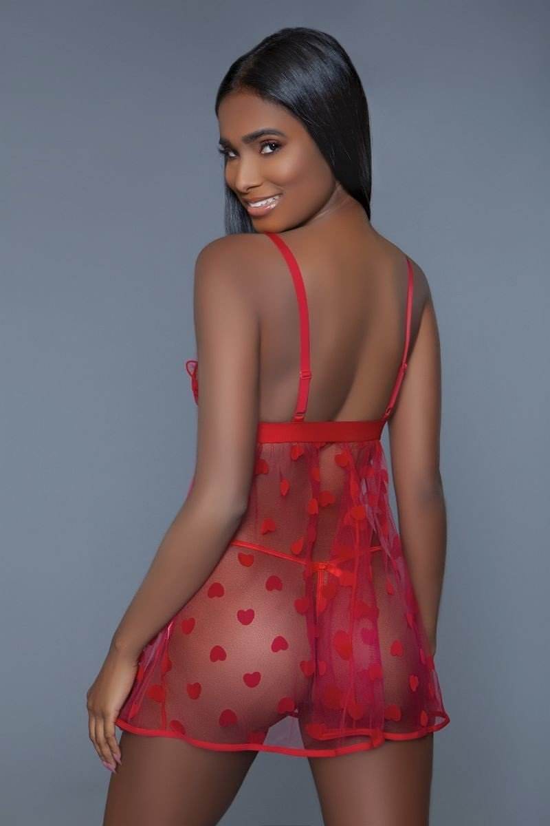 1 Piece Fine Mesh Heart Designed Slip Dress - Lola Diva's Boutique