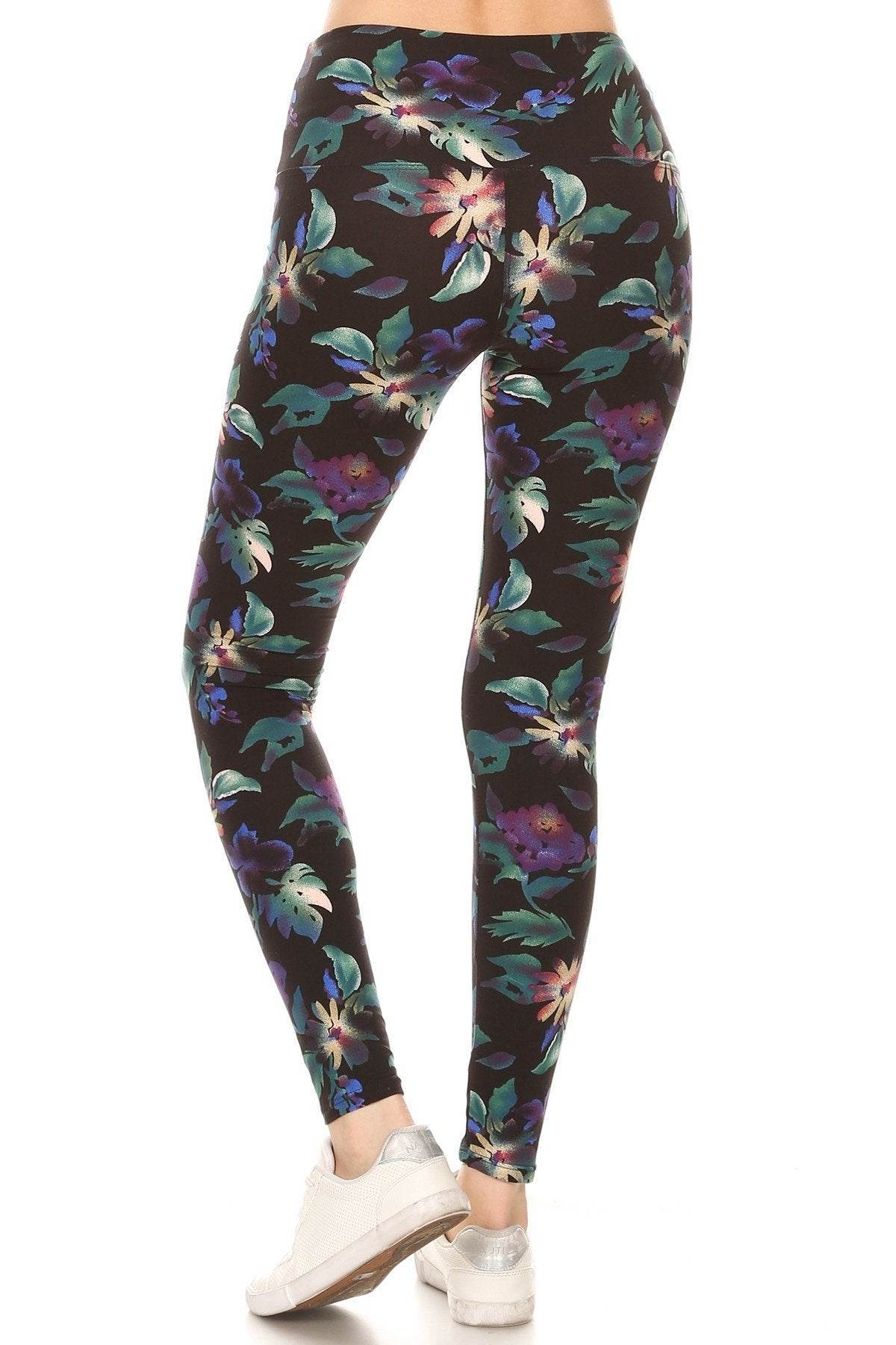 Long Yoga Style Banded Lined Floral Printed Knit Legging With High Waist - Lola Diva's Boutique