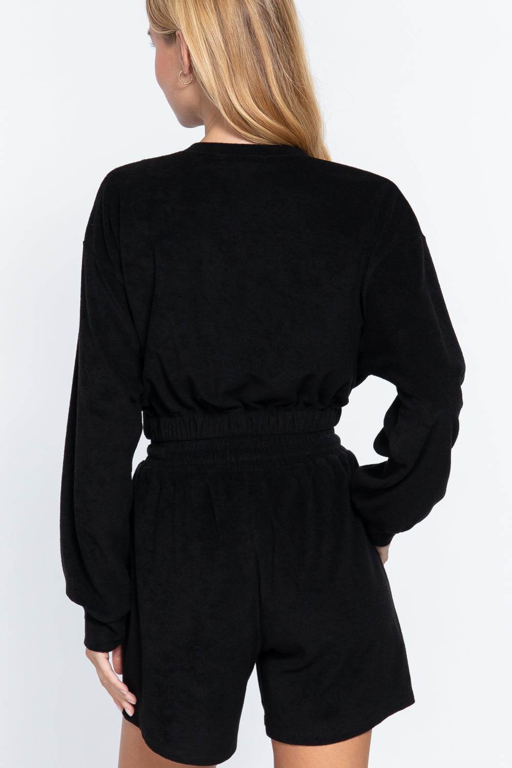 Elasticized Hem Terry Towelling Top - Lola Diva's Boutique