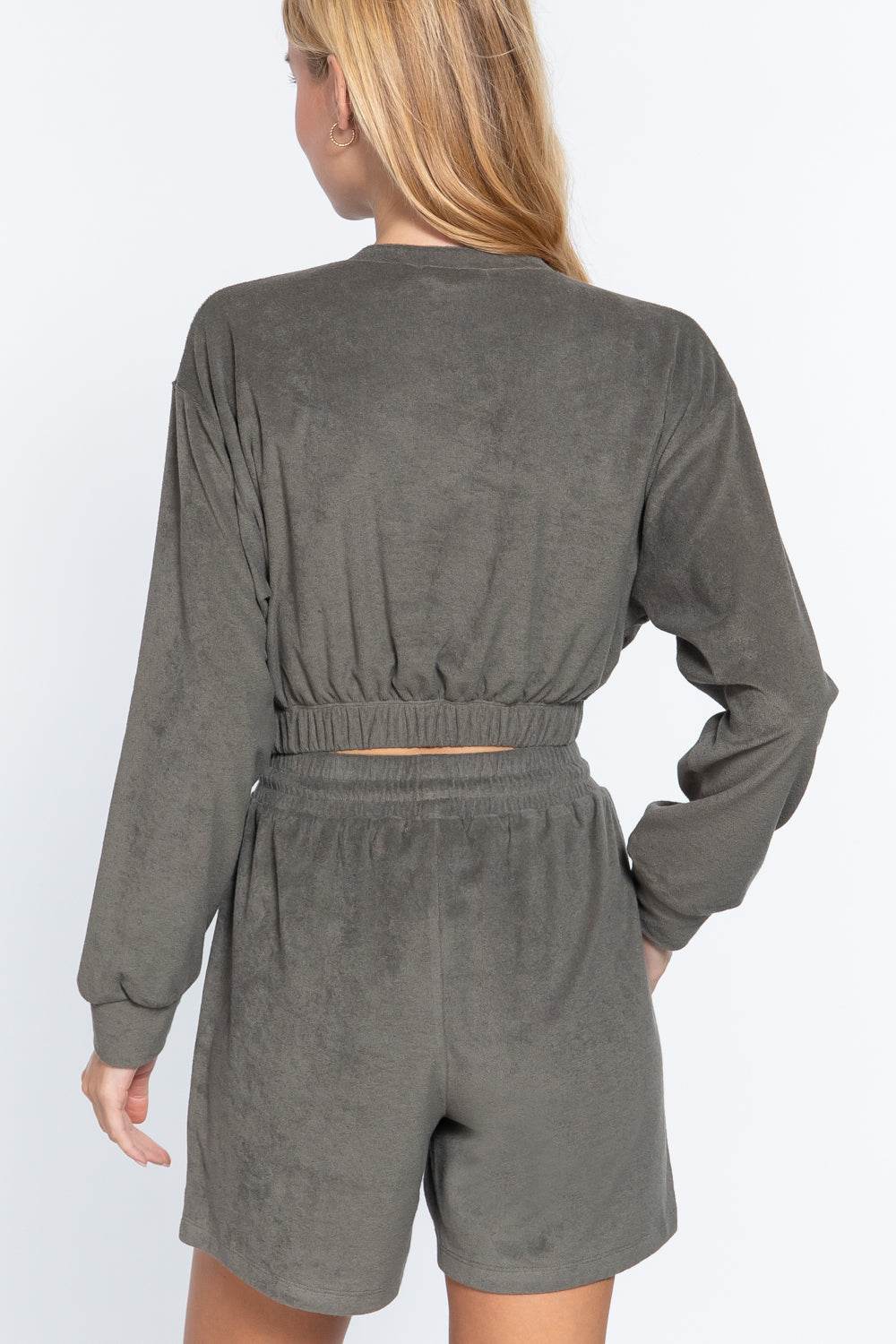 Elasticized Hem Terry Towelling Top - Lola Diva's Boutique