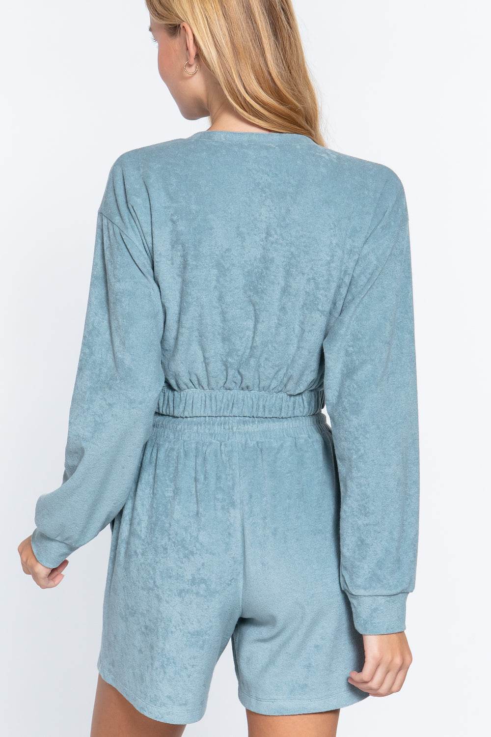 Elasticized Hem Terry Towelling Top - Lola Diva's Boutique