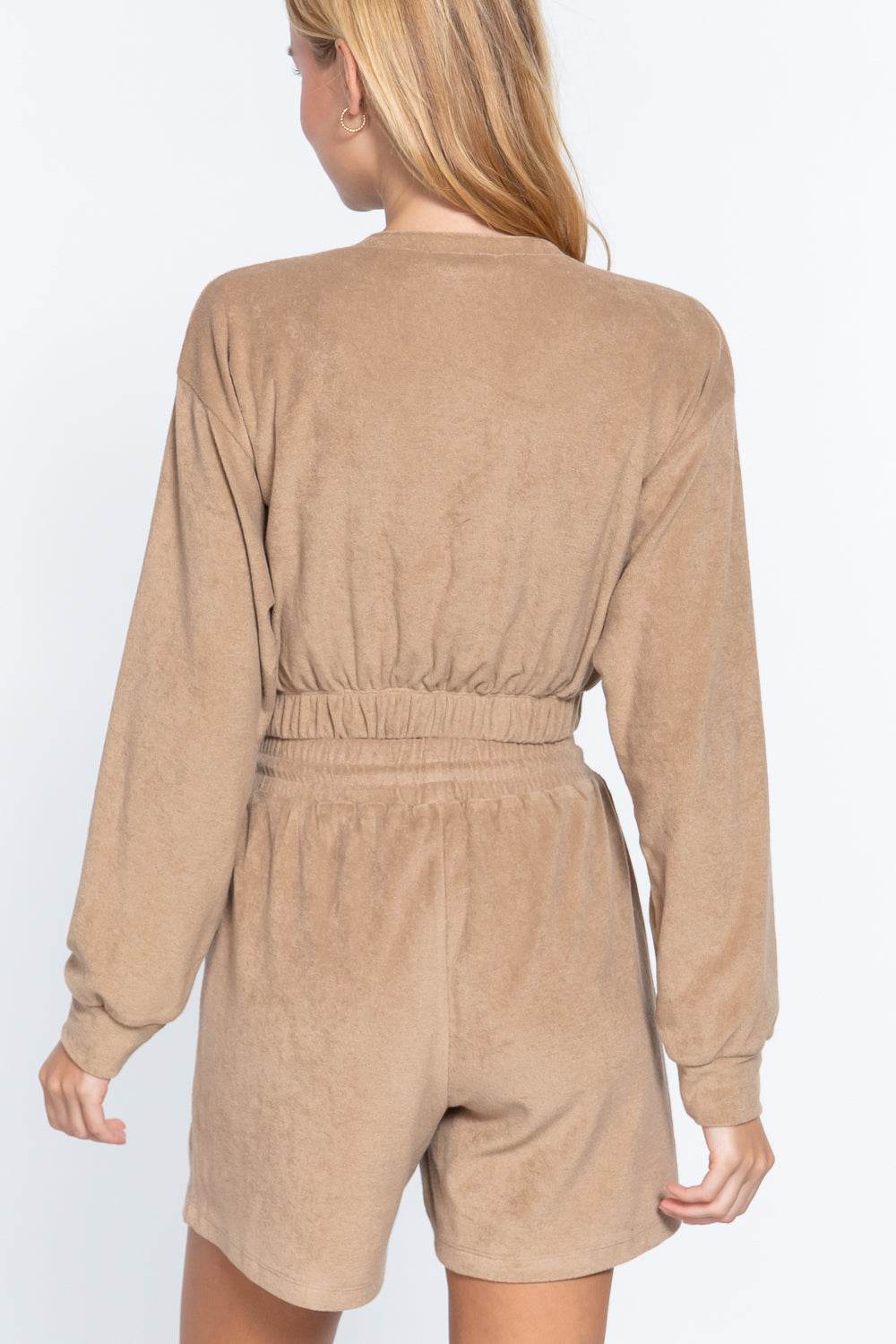 Elasticized Hem Terry Towelling Top - Lola Diva's Boutique