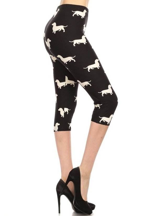 Dog Print, High Waisted Capri Leggings In A Fitted Style With An Elastic Waistband. - Lola Diva's Boutique