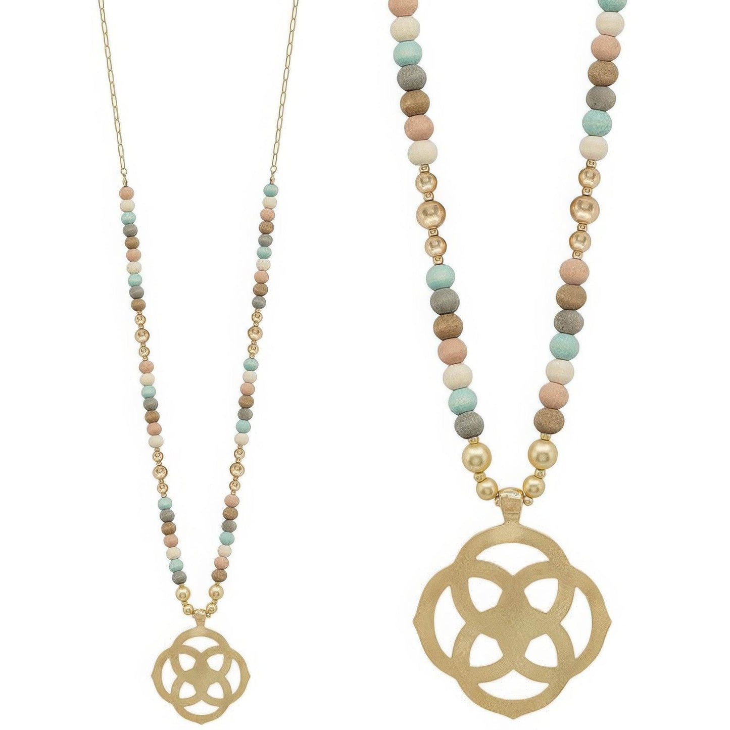Flower Geometric Pendant Wood Bead Necklace - Lola Diva's Boutique