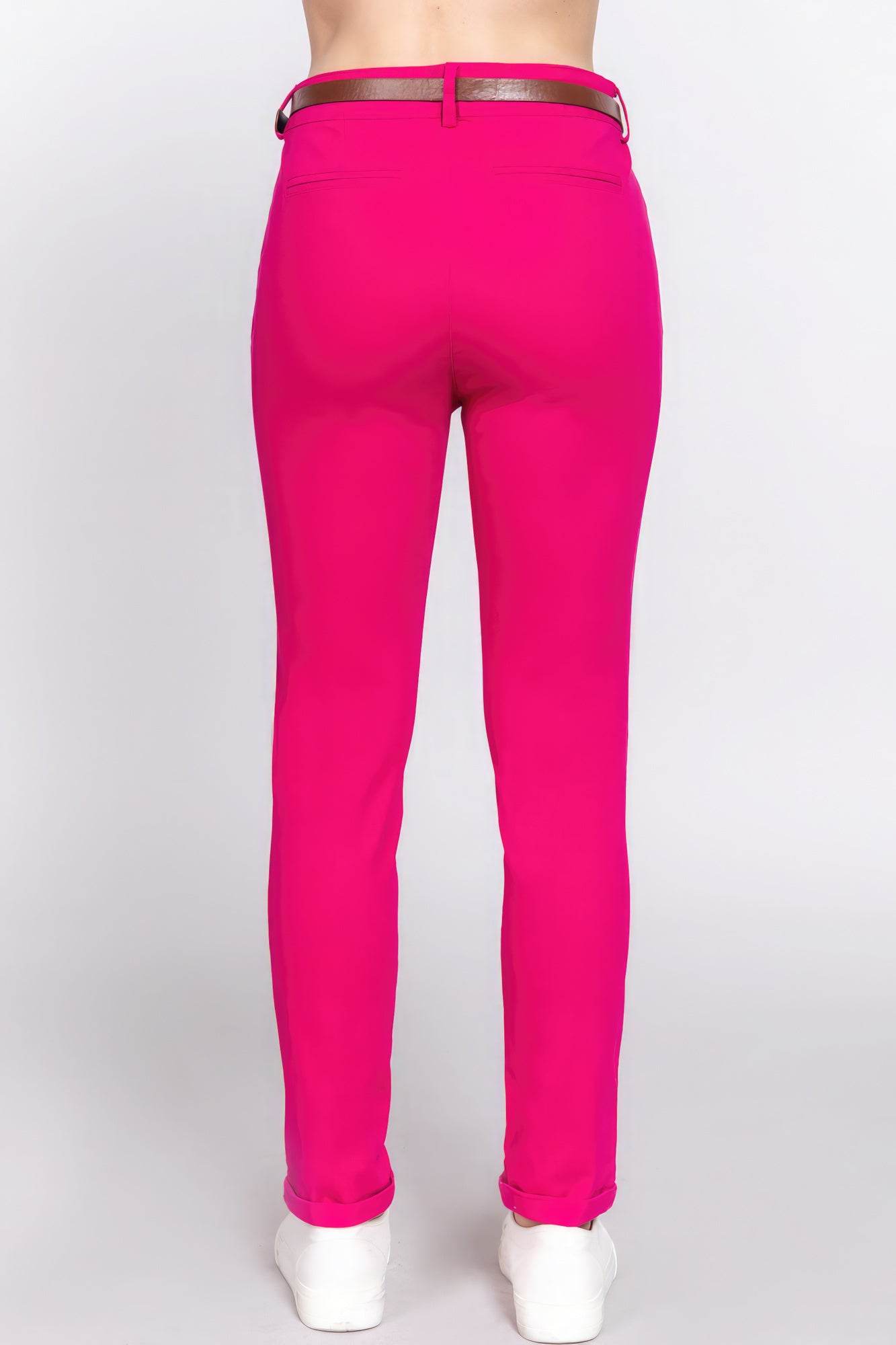 Cotton-span Twill Belted Long Pants - Lola Diva's Boutique