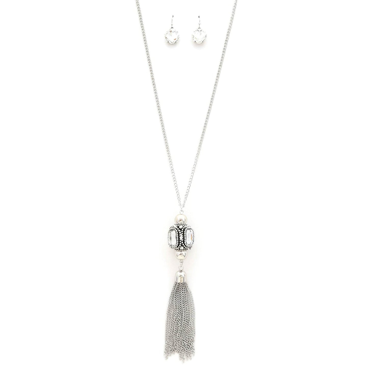 Cube Rhinestone Chain Tassel Necklace - Lola Diva's Boutique