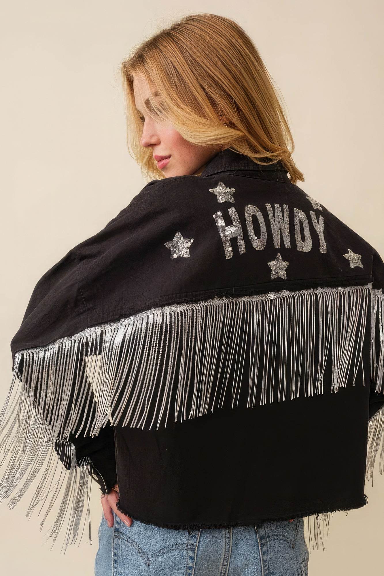 Howdy Sequin Fringe And Star Patches Jacket - Lola Diva's Boutique