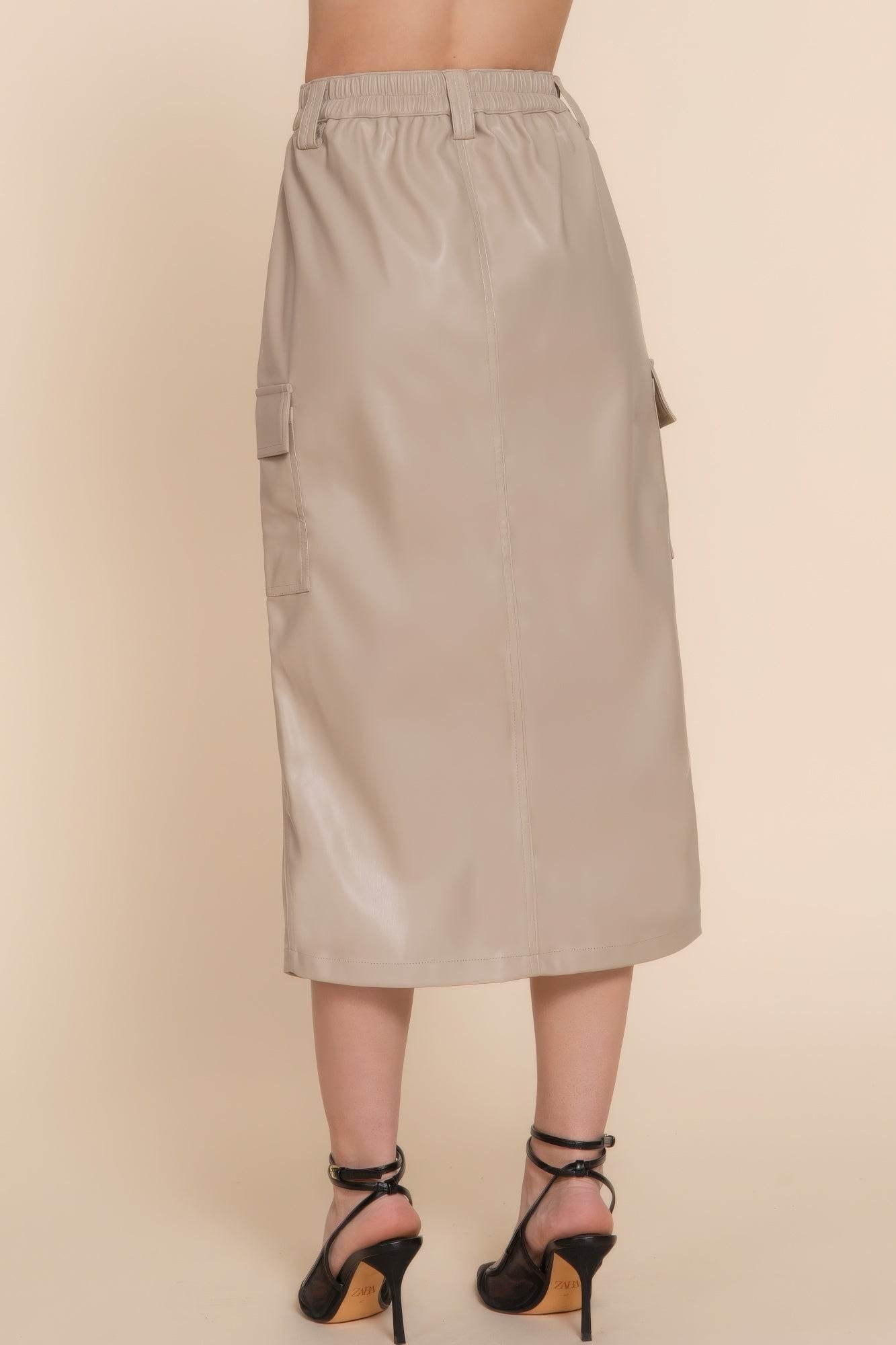 Faux Leather Midi Cargo Skirt - Lola Diva's Boutique