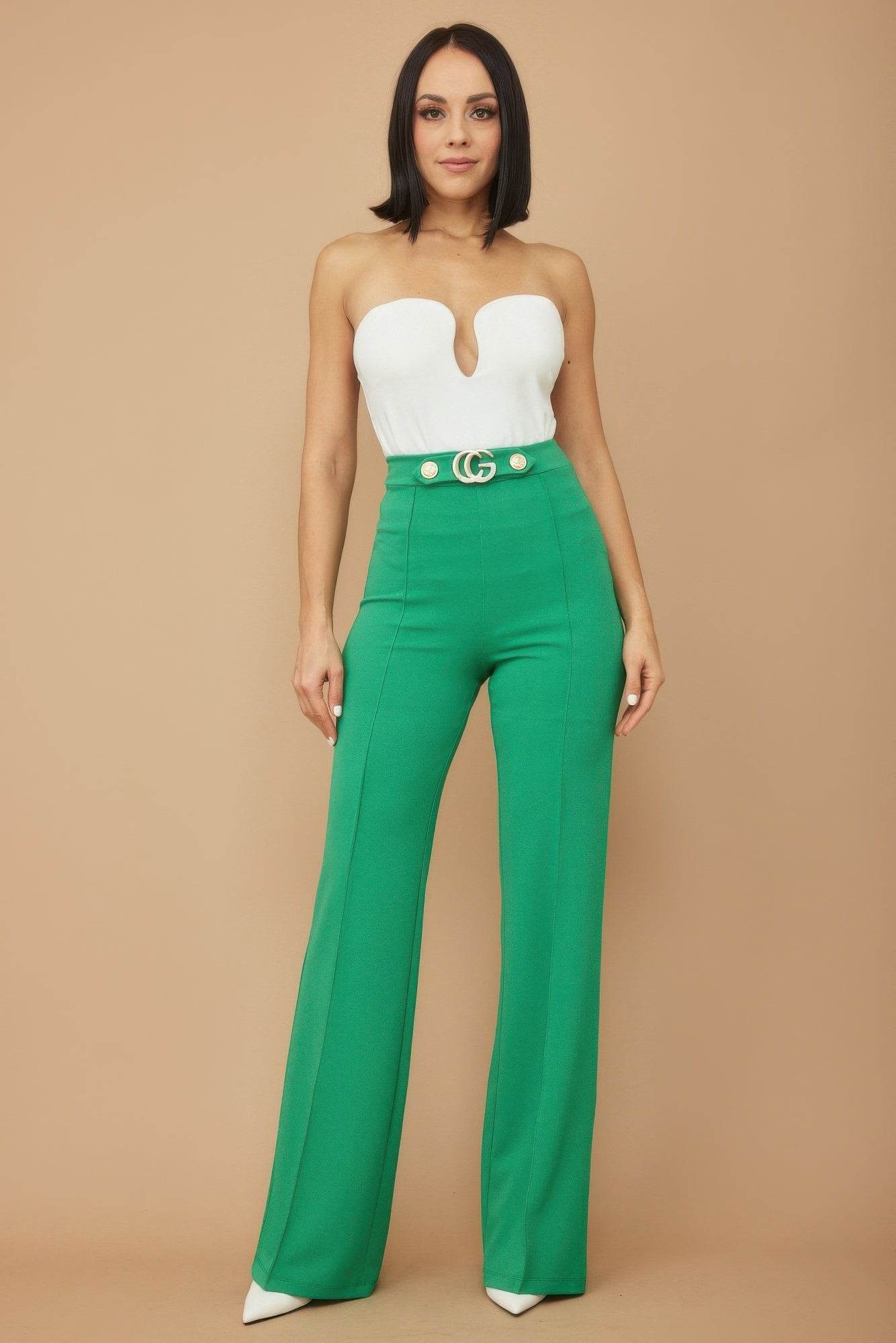 Cg Buckle And Button Detail Pants - Lola Diva's Boutique