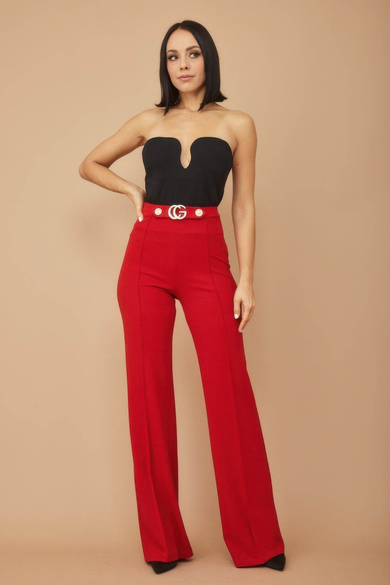 Cg Buckle And Button Detail Pants - Lola Diva's Boutique