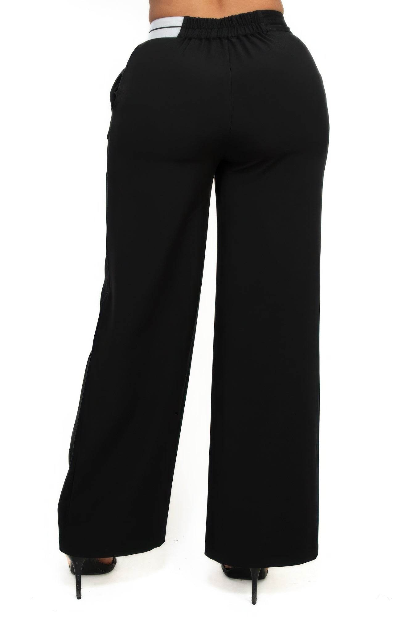 High-rise wide elastic contrast waist pants - Lola Diva's Boutique
