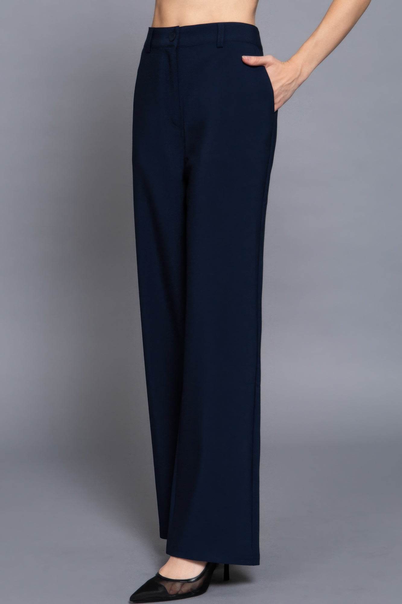 Back elastic straight woven long pants - Lola Diva's Boutique