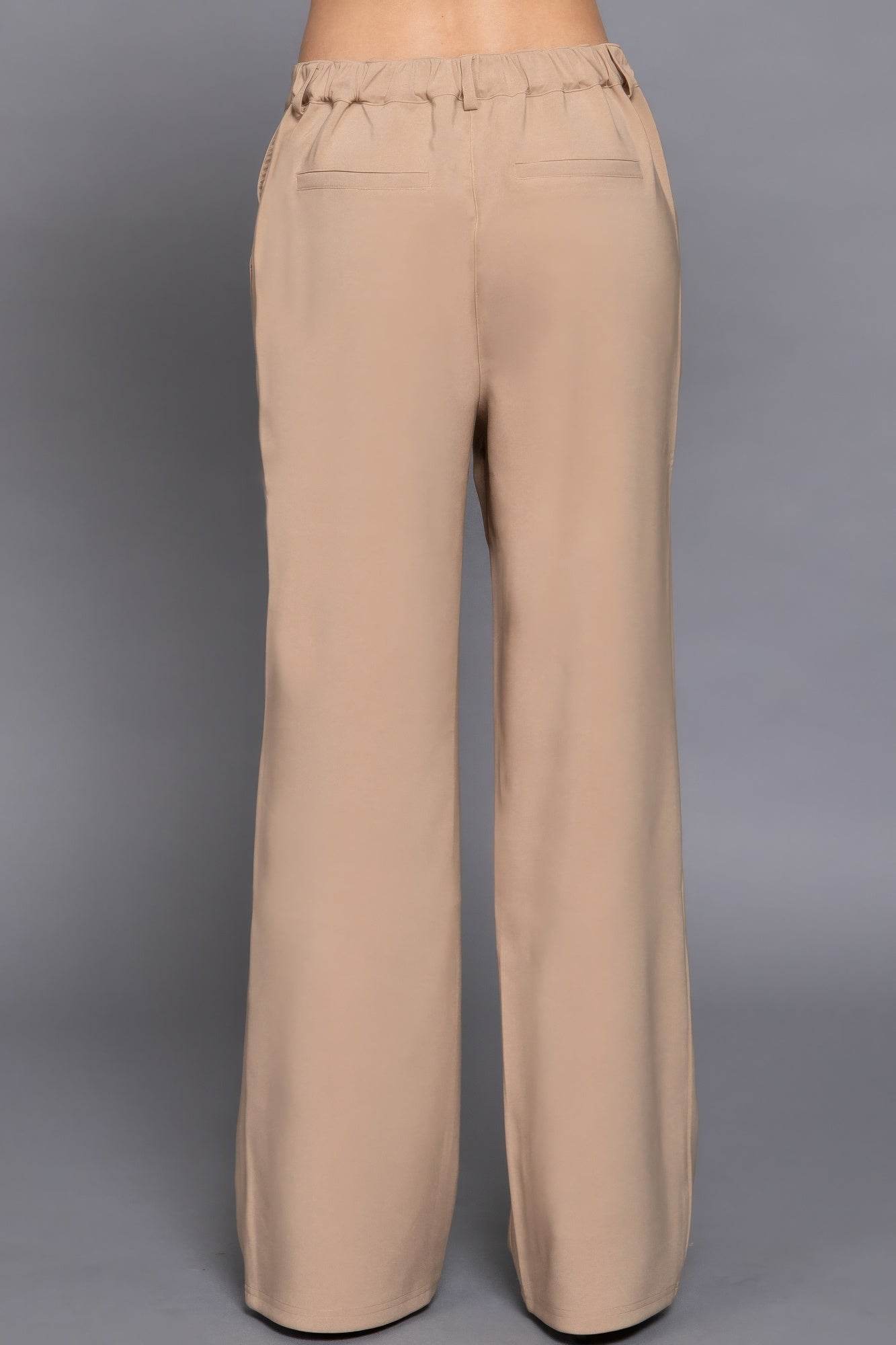 Back elastic straight woven long pants - Lola Diva's Boutique