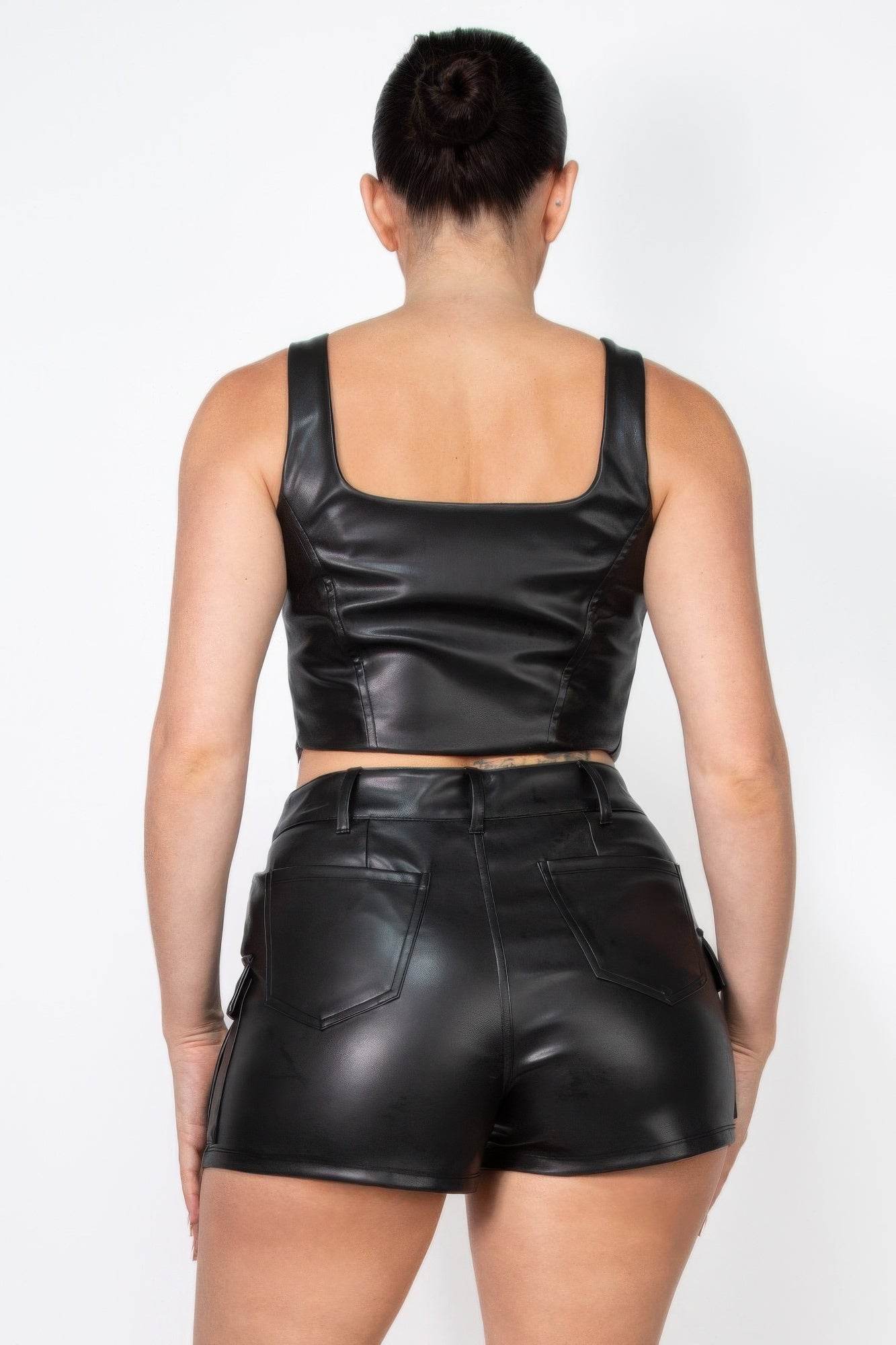 Faux Leather Square Zippered Crop Top - Lola Diva's Boutique