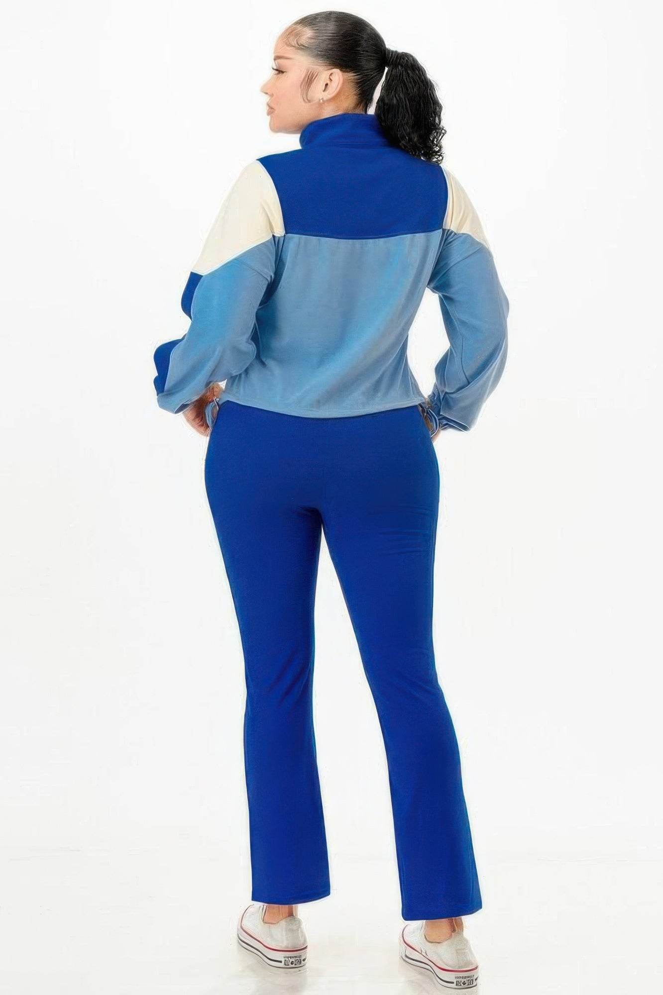 Color Blocked Jacket W/flare Pants Set - Lola Diva's Boutique