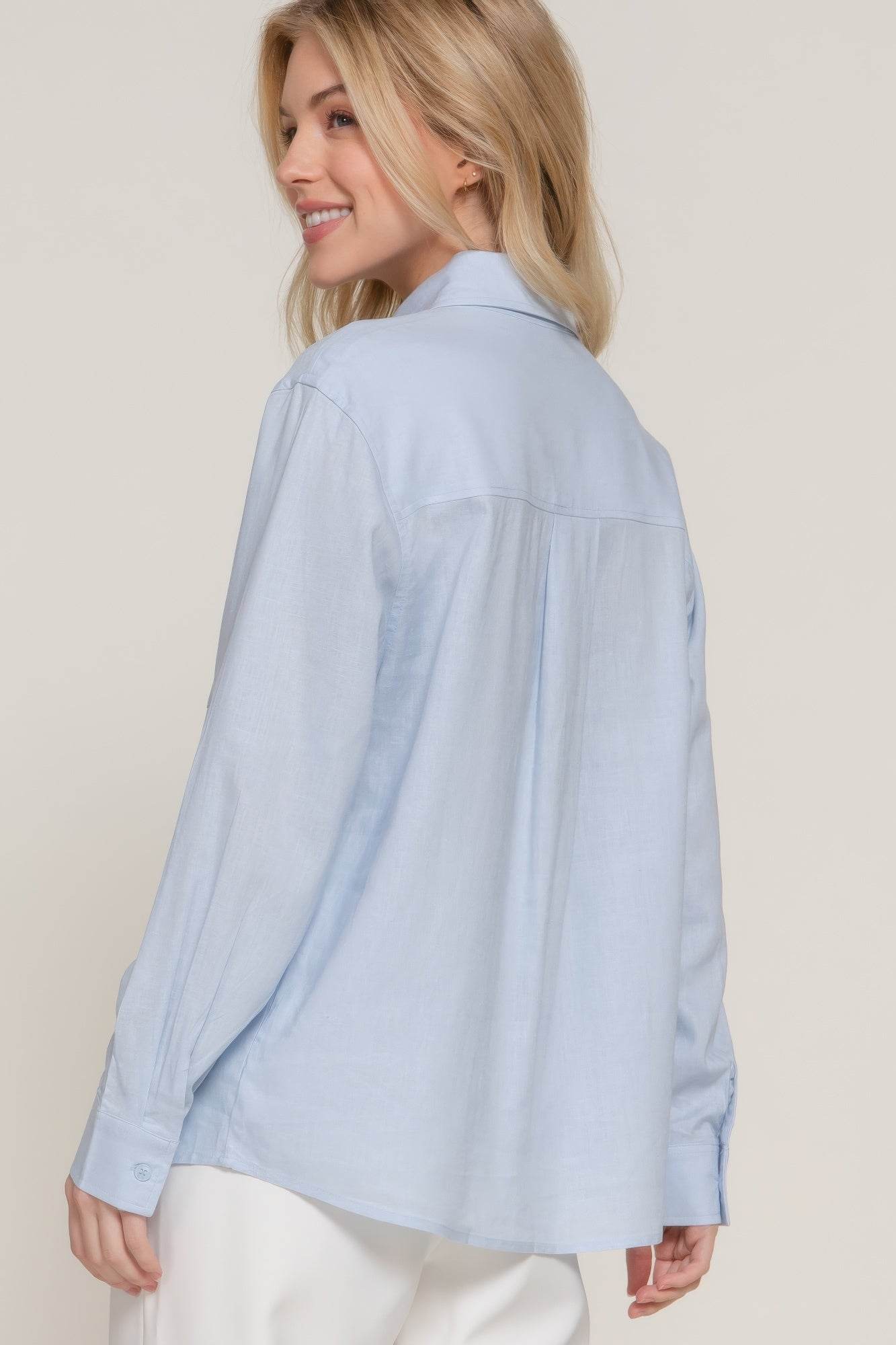 Long Sleeve Linen Blend Shirt - Lola Diva's Boutique