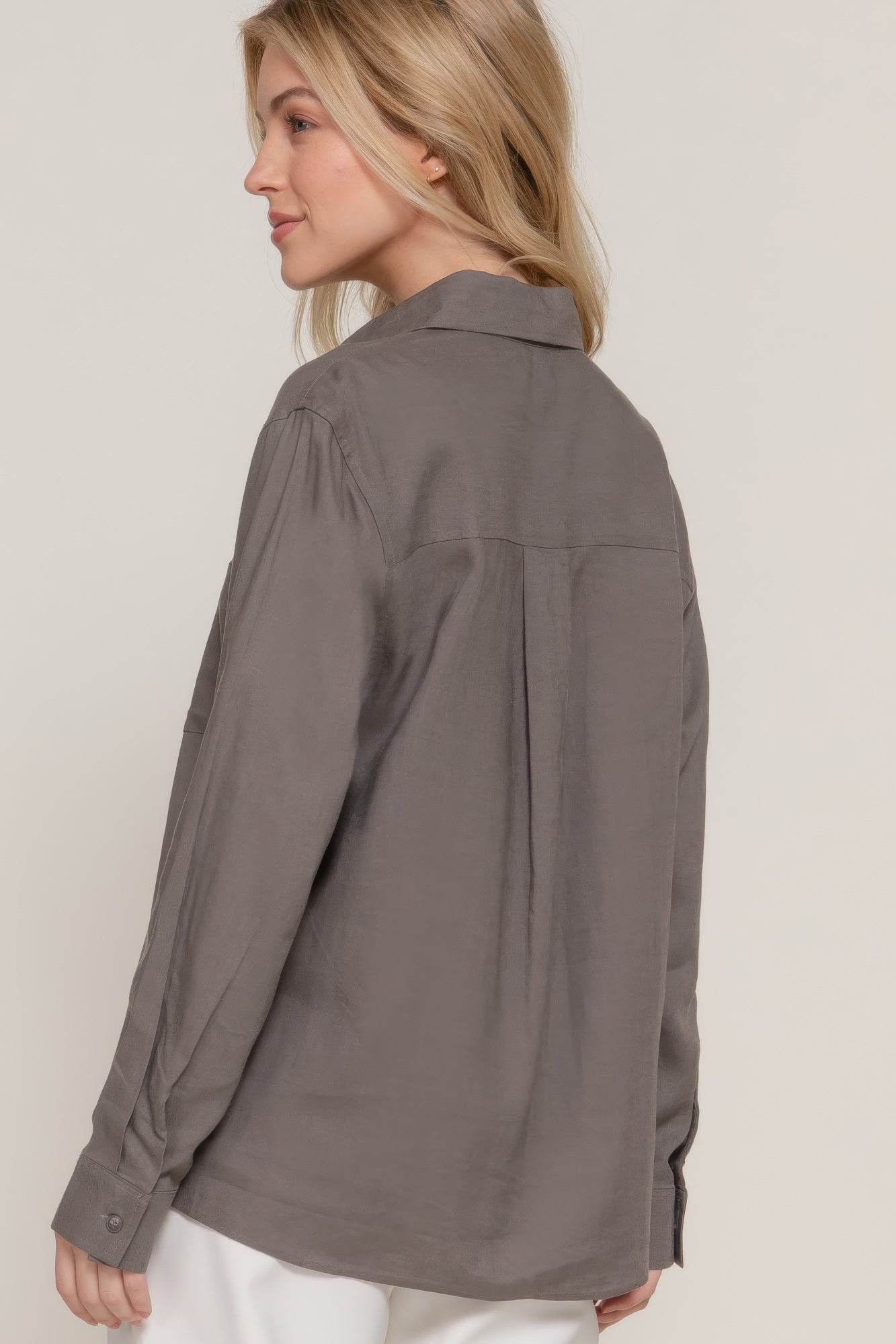 Long Sleeve Linen Blend Shirt - Lola Diva's Boutique