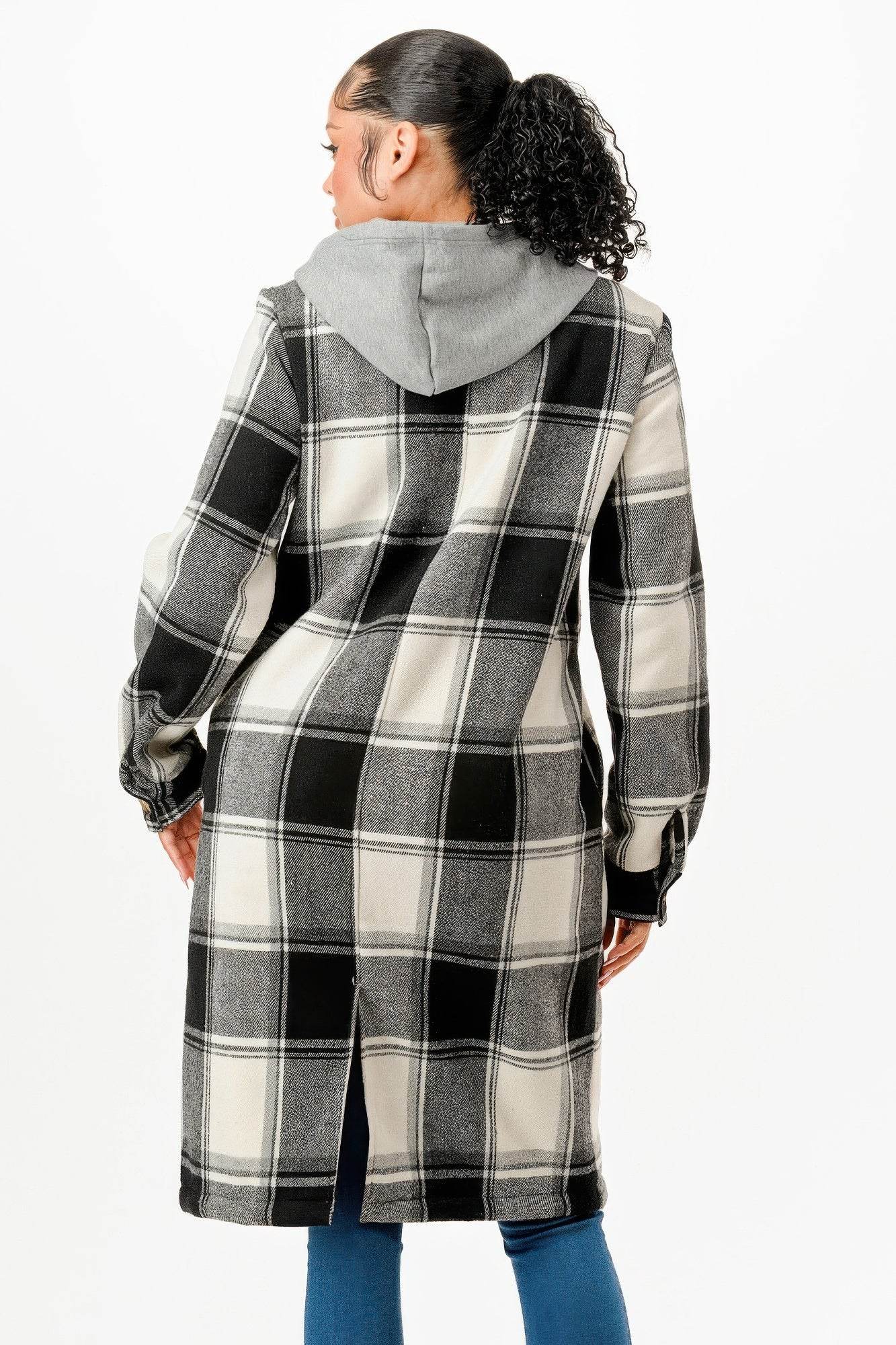 Hooded Plaid Coat - Lola Diva's Boutique