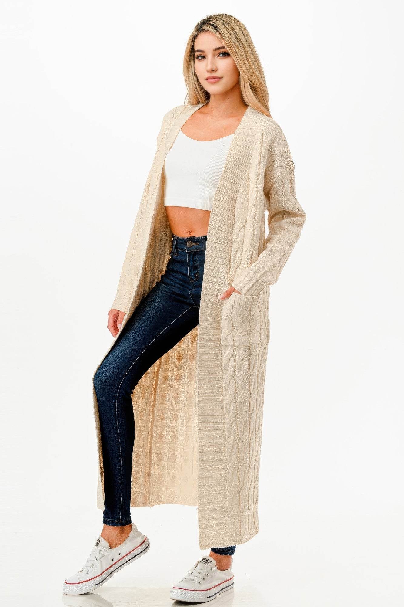Cable Sweater Long Cardigan - Lola Diva's Boutique