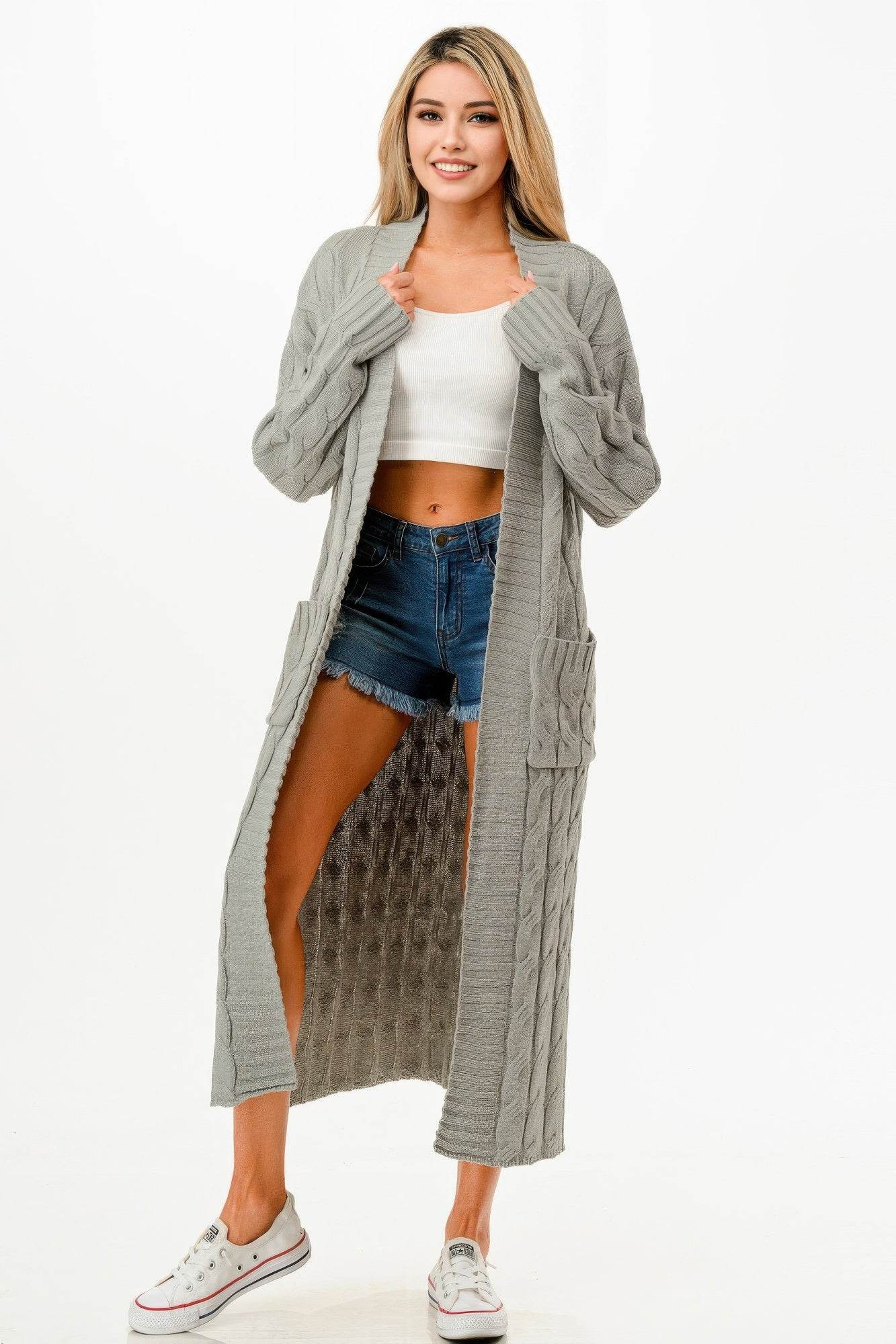 Cable Sweater Long Cardigan - Lola Diva's Boutique
