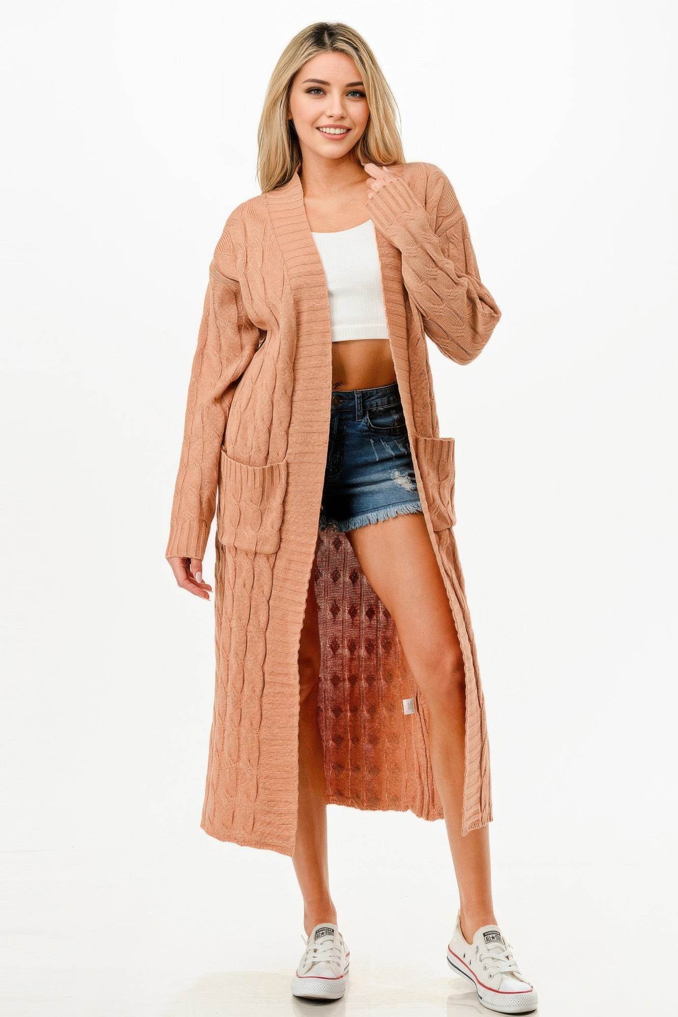 Cable Sweater Long Cardigan - Lola Diva's Boutique