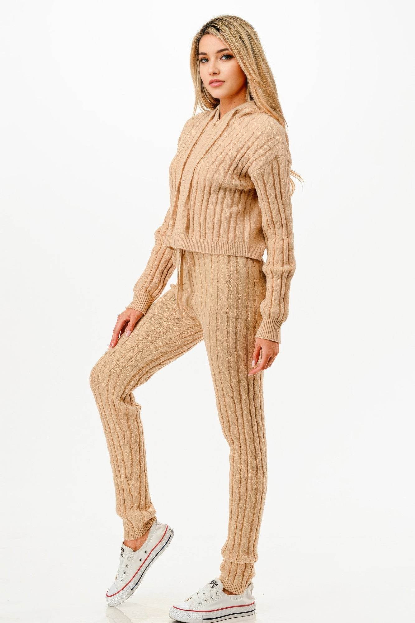 Cable Hoodie Sweater 2pcs Set - Lola Diva's Boutique