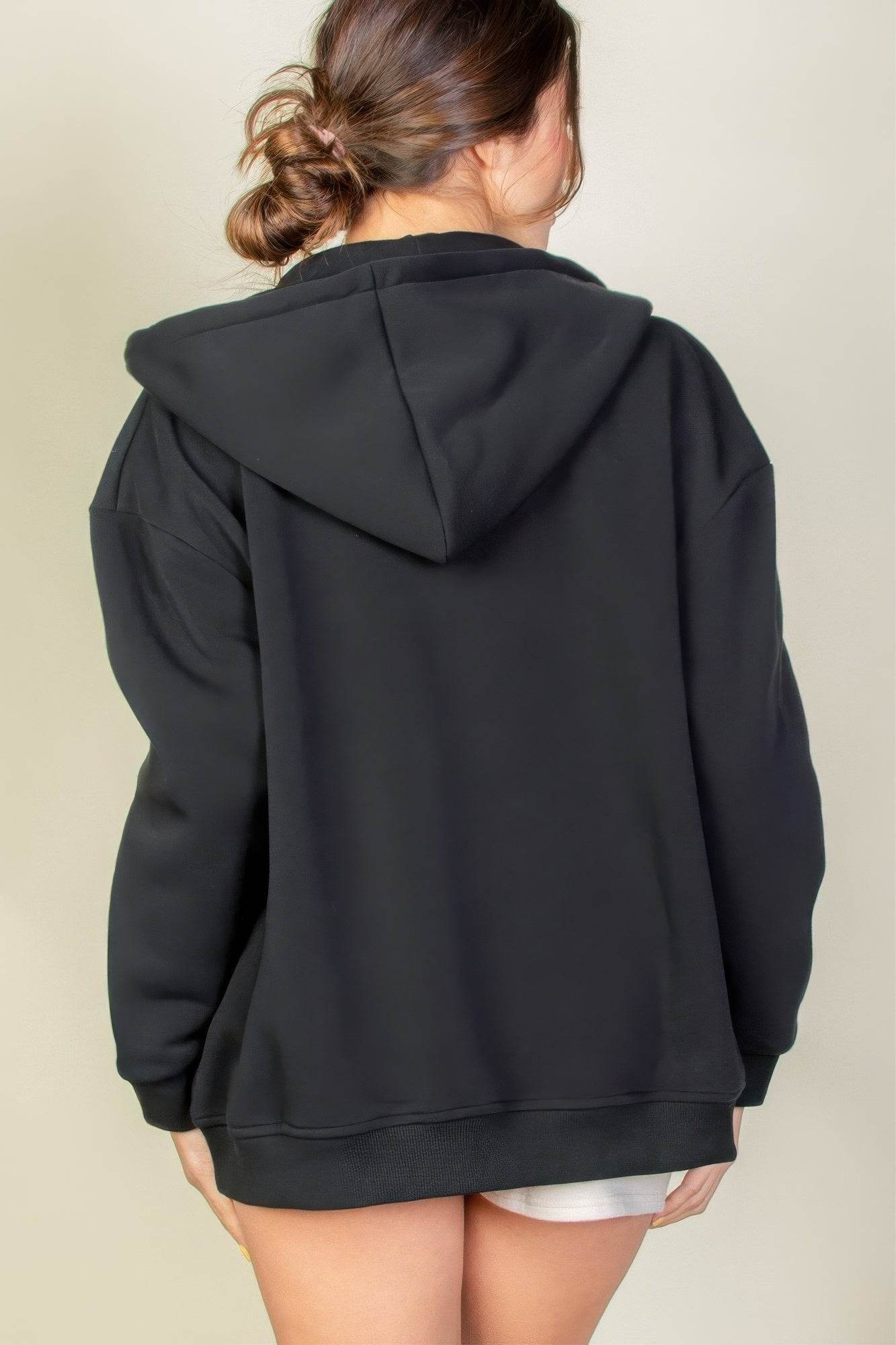 Graphic Drop Shoulder Zipper Up Hoodie - Lola Diva's Boutique