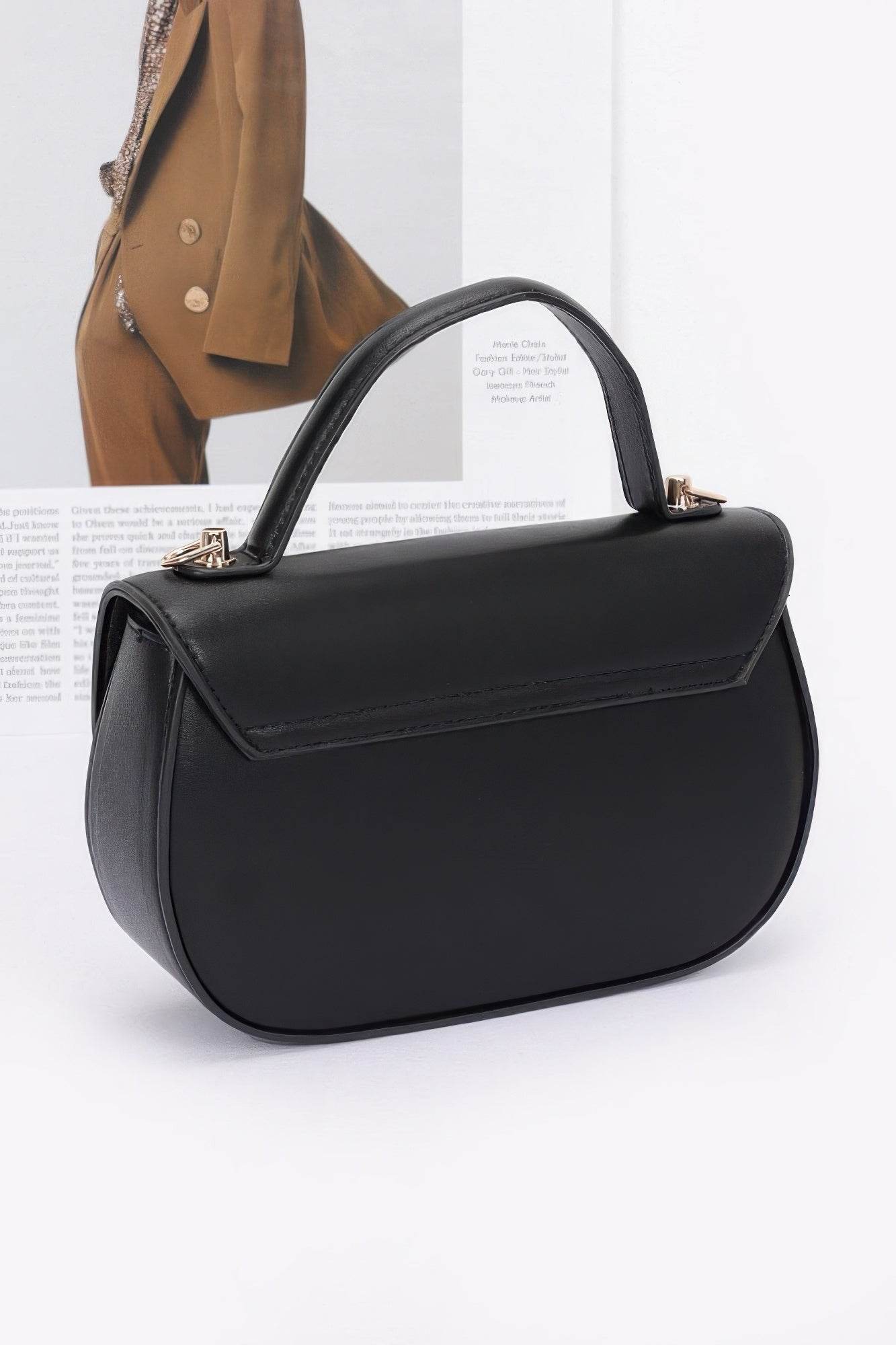 Faux Leather Flower Ribbon Top Handle Flap Bag - Lola Diva's Boutique