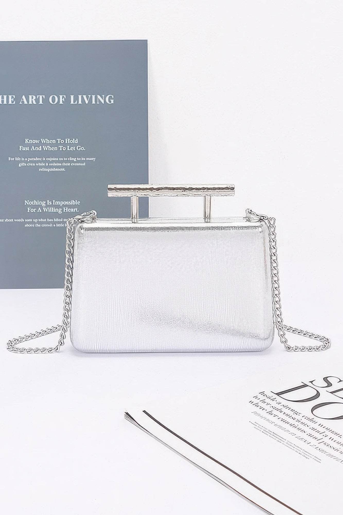 Metal Handle Top Case Clutch - Lola Diva's Boutique