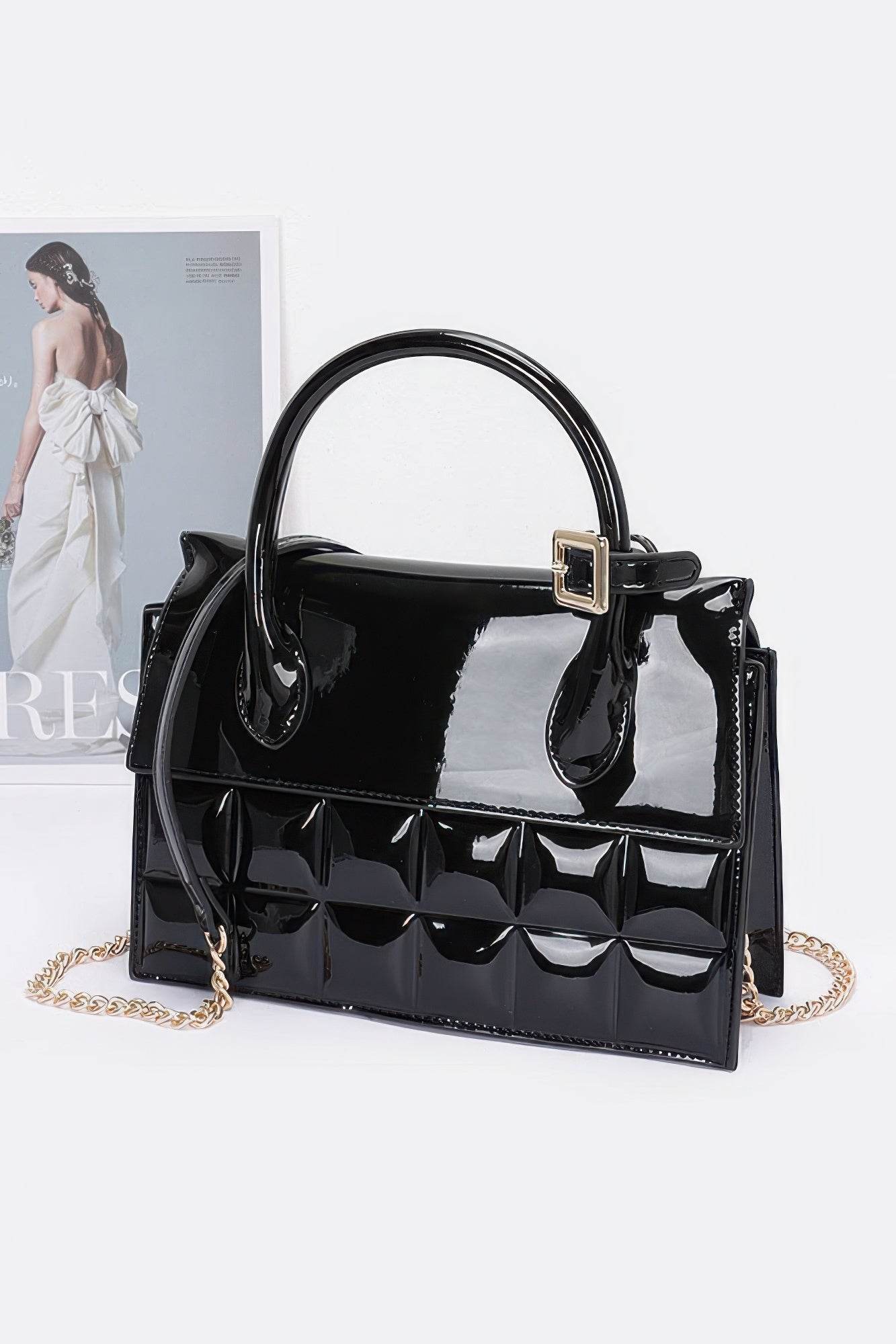 Embossed Enamel Top Handle Bag - Lola Diva's Boutique