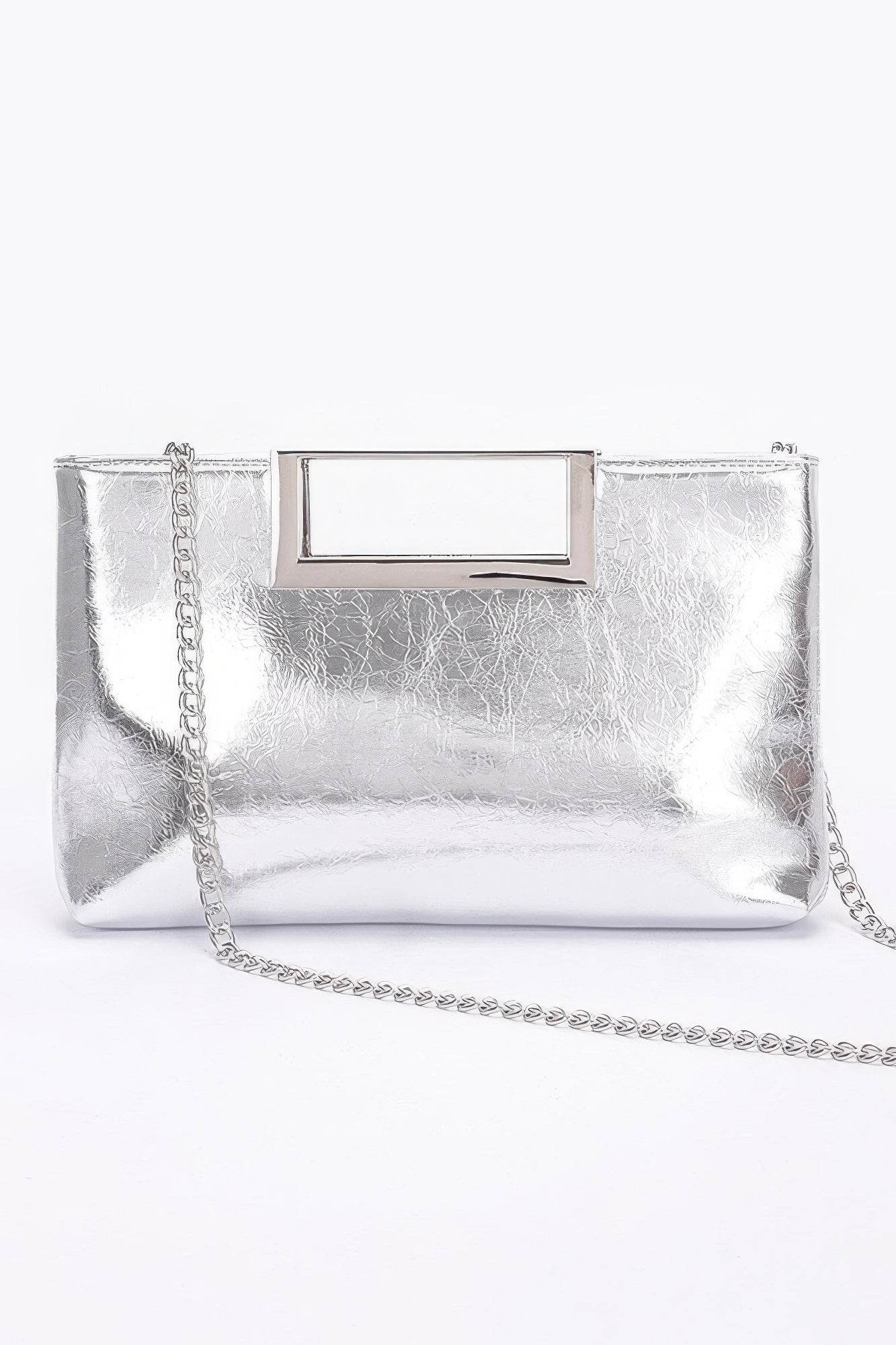 Metallic Leather Metal Handle Clutch - Lola Diva's Boutique