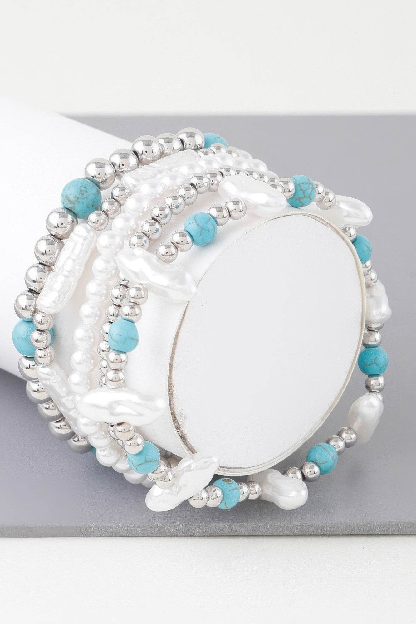 Multi Stone N Pearl Beaded Bracelet - Lola Diva's Boutique