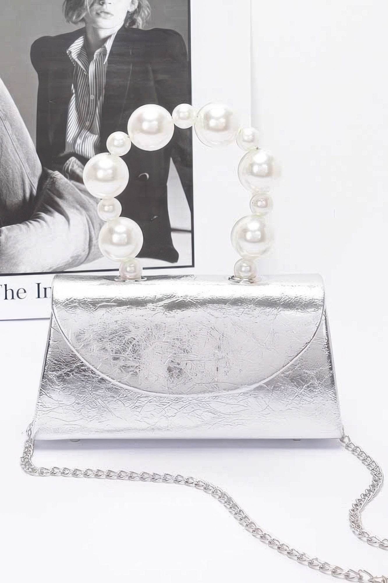 Metallic Pearl Handle Flap Bag - Lola Diva's Boutique