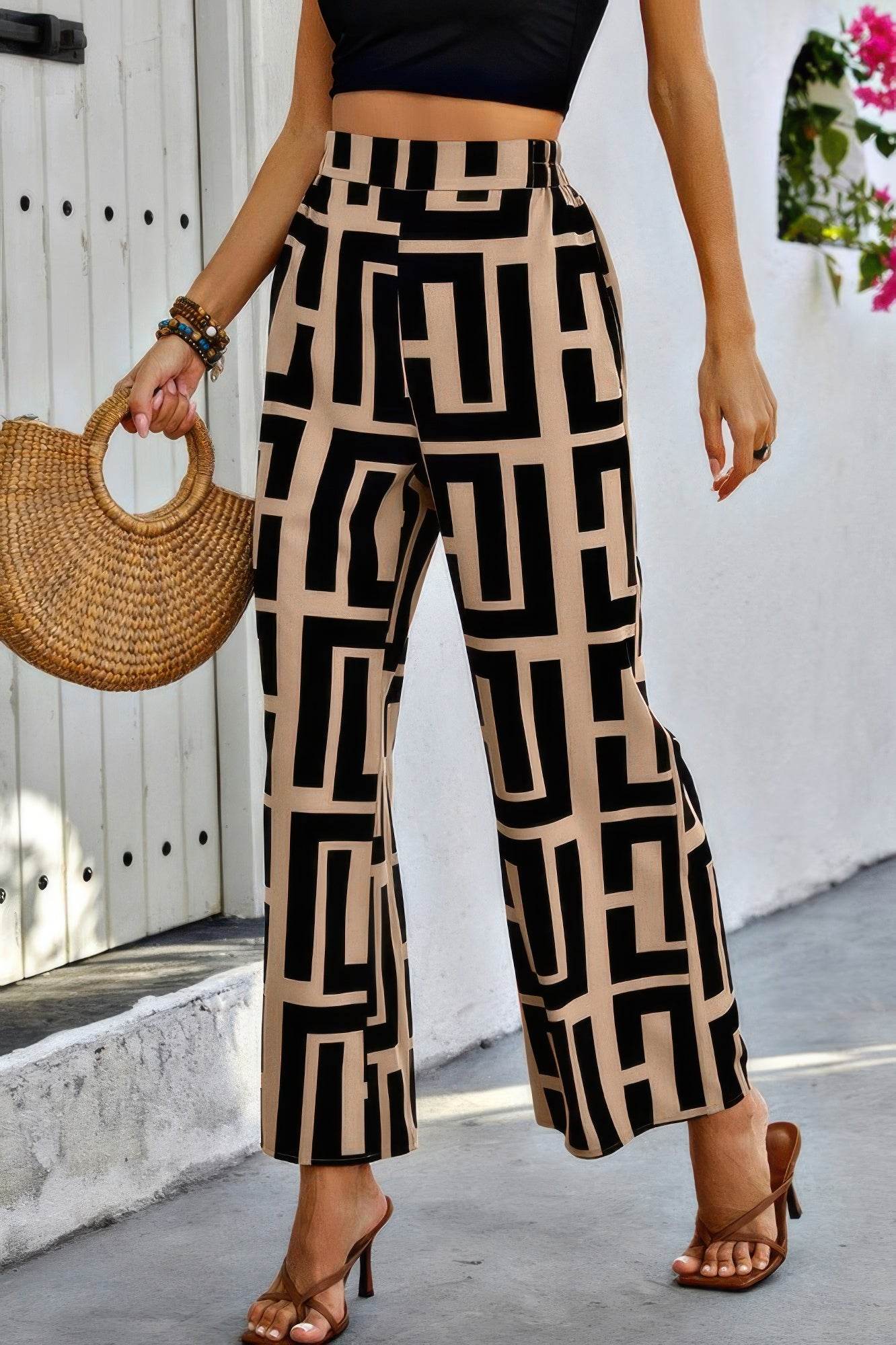 Geometric Color Block A Line Wide Leg Loose Pants - Lola Diva's Boutique