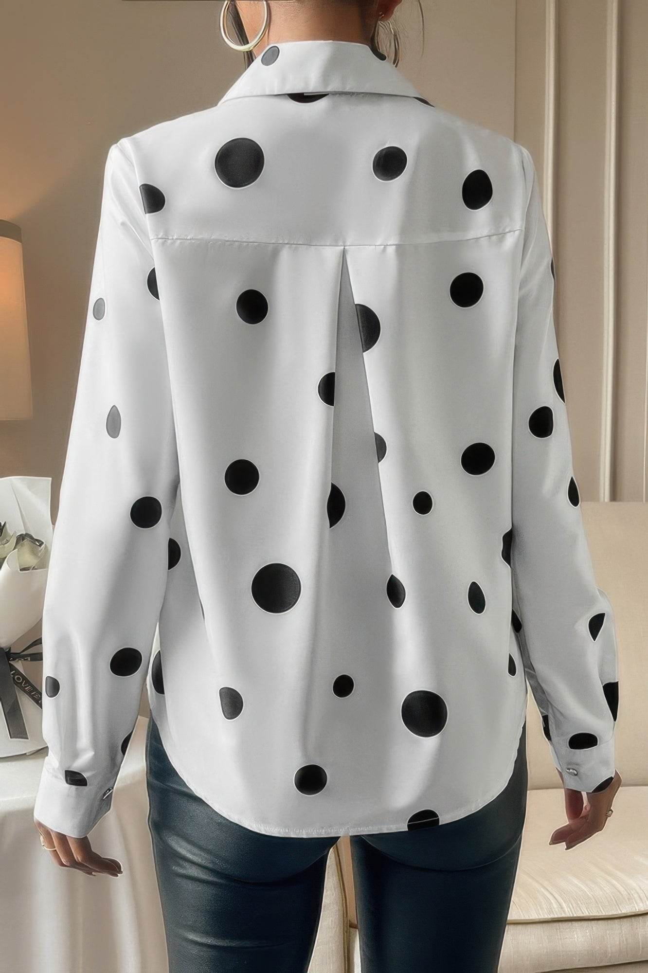Dot Print Pocket Drop Shoulder Button Blouse - Lola Diva's Boutique