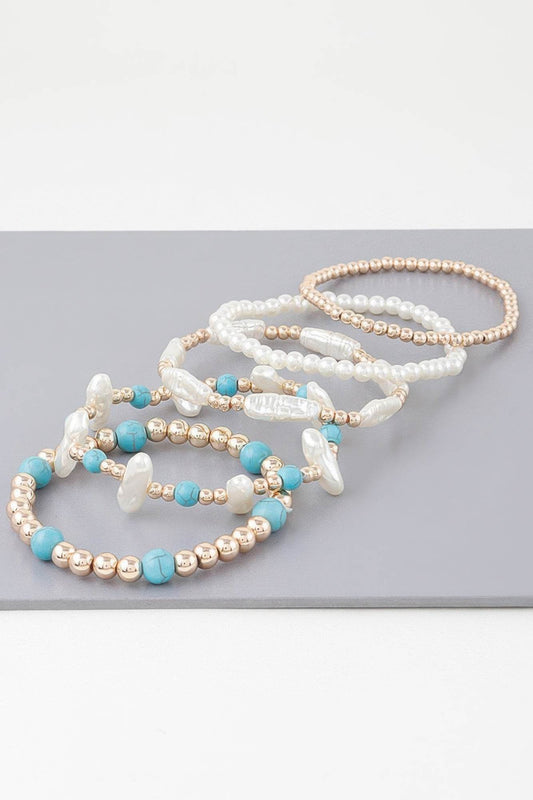 Multi Stone N Pearl Beaded Bracelet - Lola Diva's Boutique