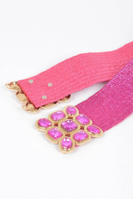 Multi Stone Metallic Straw Stretch Belt - Lola Diva's Boutique