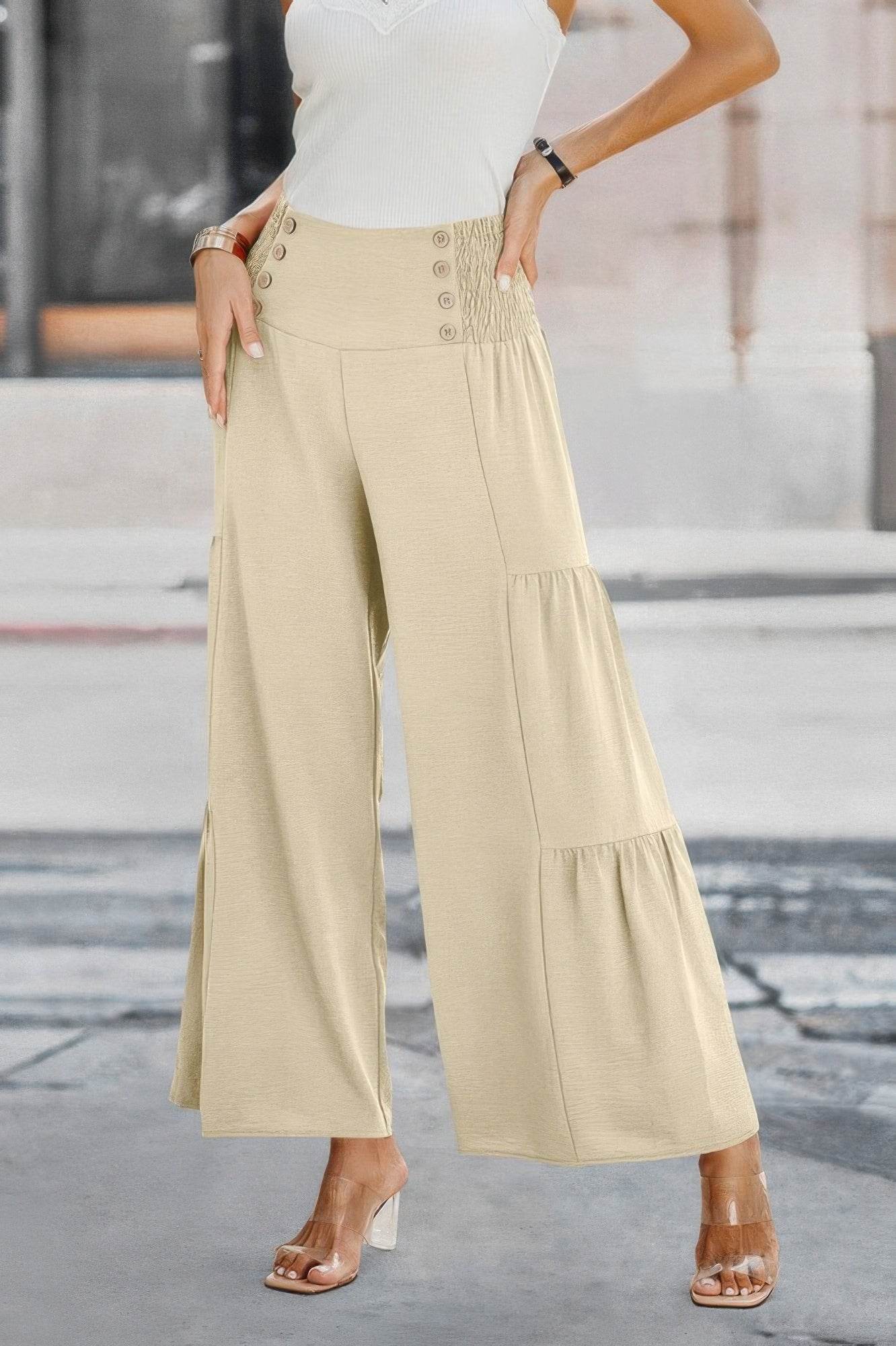 Elastic High Waist Wide Leg Long Palazzo Pants - Lola Diva's Boutique